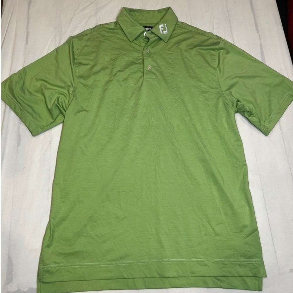 FootJoy‎ FJ Golf Polo Shirt Mens Medium Green Striped Short Sleeve Embroidered
